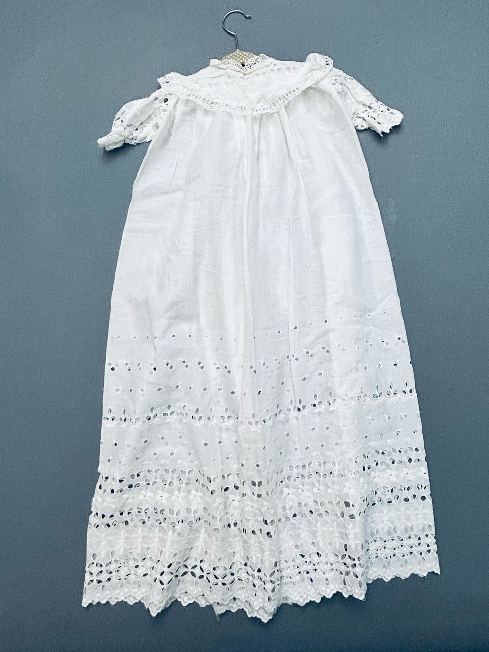 Vintage Classic Christening Baptism Gown w/ Intricate Eyelet‎ Cotton Cape -
